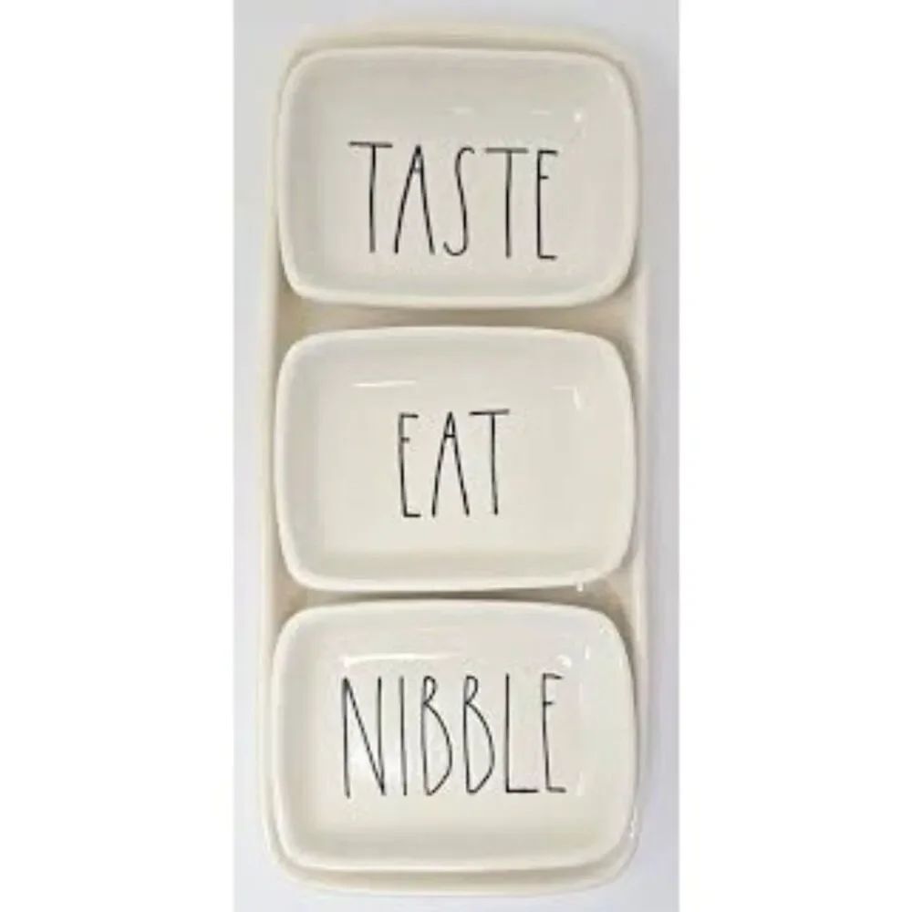 RAE DUNN White Ceramic 4 PCS Taste Nibble Eat Platter & Dish Set